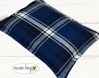 Blue White Plaid Flannel Microwave Corn Heating Pad 7 x 10, Hot Cold Therapy, Corn Bag, Migraine Headache Sinus Pressure, Muscle Pain, Dorm
