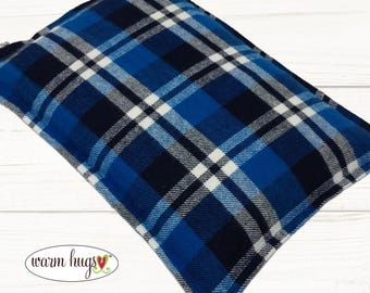 Blue Black Plaid Flannel 7x10 Microwave Corn Heating Pad, Hot Cold Therapy, Corn Bag, Migraine Headache Sinus Pressure, Muscle Pain, Dorm