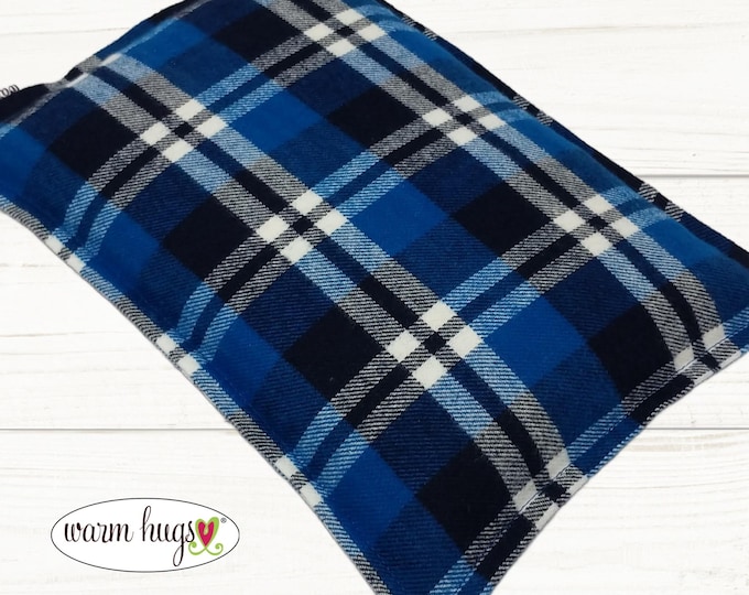 Blue Black Plaid Flannel Microwave Corn Heating Pad 7 x 10, Hot Cold Therapy, Corn Bag, Migraine Headache Sinus Pressure, Muscle Pain, Dorm