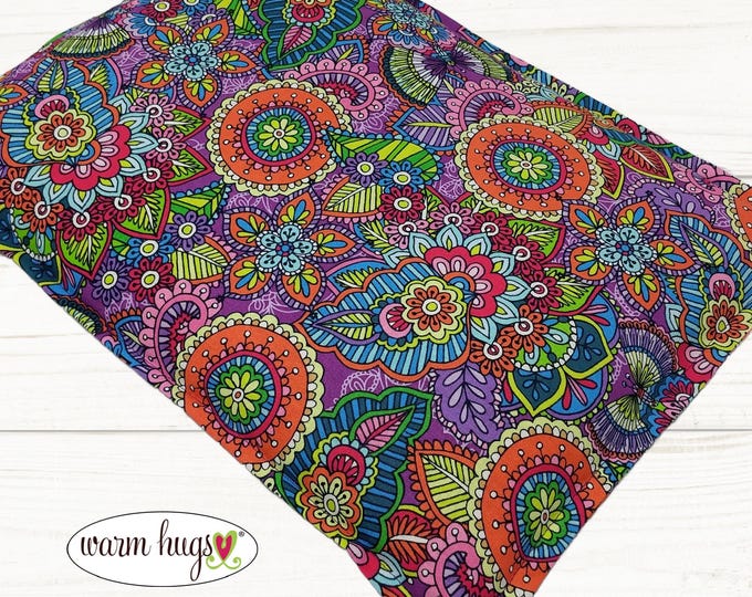 Warm Hugs Large 10x14 Corn Heating Pad, Microwavable Corn Bag, Hot Cold Therapy Pack, Massage Therapy Pillow, Bed Warmer Purple Floral
