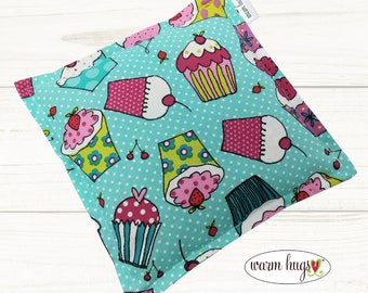 Corn Heating Pad, Corn Bag, Microwavable Warmer, Therapeutic Hot Cold Packs - Cupcakes Aqua Blue 8 x 8