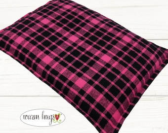 Large Pink Plaid Flannel Microwave Heating Pad 10 x 14, Warm Hug Heat Pack, Bed Warmer, Relaxation Gift, Hot or Cold, Corn Bag