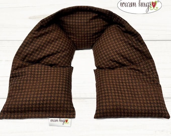 Neck Heating Pad, Heated Neck Wrap, Microwave Heat Wrap, Corn Bags, Hot Cold Therapy, Spa Relaxation Massage Therapy, Brown Houndstooth