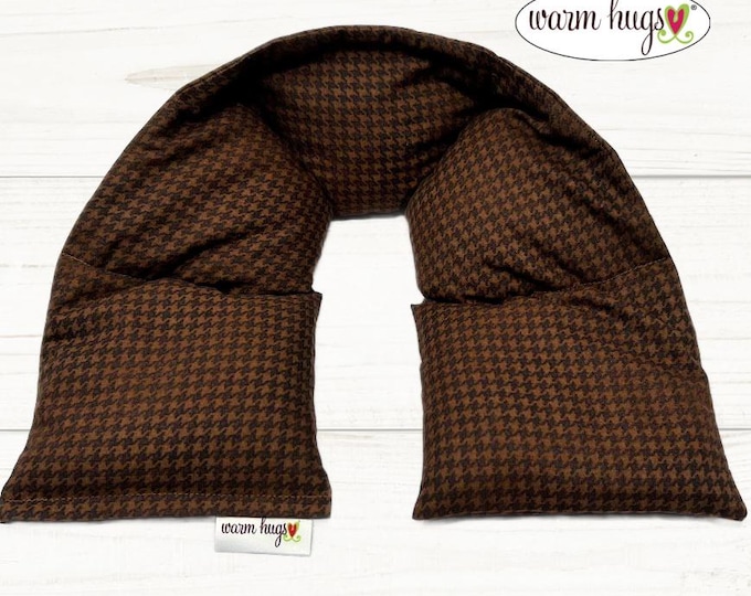 Neck Heating Pad, Heated Neck Wrap, Microwave Heat Wrap, Corn Bags, Hot Cold Therapy, Spa Relaxation Massage Therapy, Brown Houndstooth