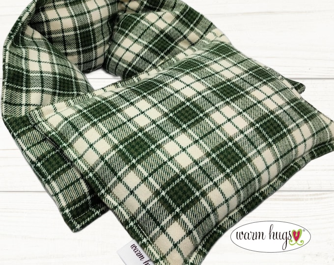 Flannel Microwave Heating Pad Set, Corn Bag Neck Wrap + Small Bag, Stress Relief, Green Cream Plaid
