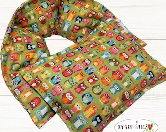 Microwave Neck + Small Heating Pad Gift Set, Hot Cold Massage Spa Therapy Packs, Microwave Neck Wrap, Green Owls