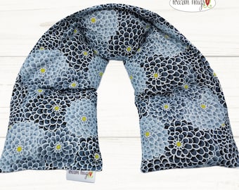 Neck Heating Wrap 5x24, Microwave Corn Bag, Hot Cold Therapy, Spa Comfort Relaxation Massage, Neck Pain, Blue Gray Zinnia