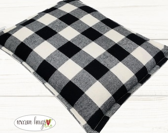 Microwave Flannel 9 x 11 Corn Heating Pad, Warm Hugs, Relaxation Therapy, Muscle Pain Relief, Bed Foot Warmer, Black White Check