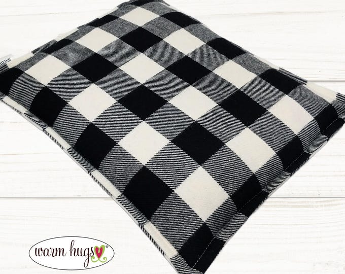 Microwave Flannel 9 x 11 Corn Heating Pad, Warm Hugs, Relaxation Therapy, Muscle Pain Relief, Bed Foot Warmer, Black White Check