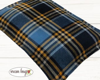 Blue Black Plaid Flannel Microwave Corn Heating Pad 7 x 10, Hot Cold Therapy, Corn Bag, Migraine Headache Sinus Pressure, Muscle Pain, Dorm