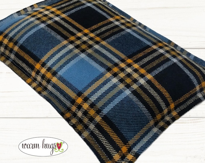 Blue Black Plaid Flannel Microwave Corn Heating Pad 7 x 10, Hot Cold Therapy, Corn Bag, Migraine Headache Sinus Pressure, Muscle Pain, Dorm