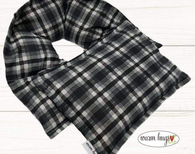 Microwave Neck + Small Heating Pad Gift Set, Hot Cold Massage Spa Therapy, Microwave Neck Wrap, Black Gray Plaid