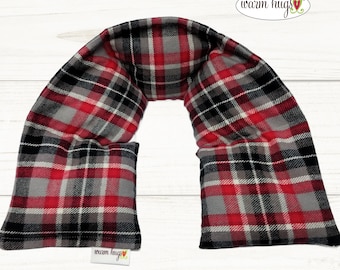 Wider Flannel XL Plaid 6x30 Neck Heating Pad, Microwave Neck Wrap, Corn Bag, Hot Cold Stress Relief, Red Gray Black Plaid