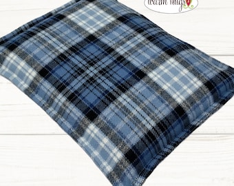 Microwave Corn Heating Pad 9x11 Blue Plaid Flannel, Corn Bags, Microwave Heat Pack, Hot Cold Therapy Pillow, Bed Warmer
