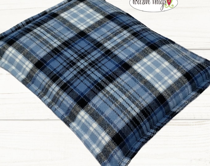 Microwave Corn Heating Pad 9x11 Blue Plaid Flannel, Corn Bags, Microwave Heat Pack, Hot Cold Therapy Pillow, Bed Warmer