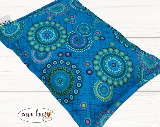 Microwave Corn Heating Pad 7x10, Heat Pack, Migraines, Muscle Aches, Workout Heat or Ice Pack, Massage Relaxation, Cramps, Blue Circles