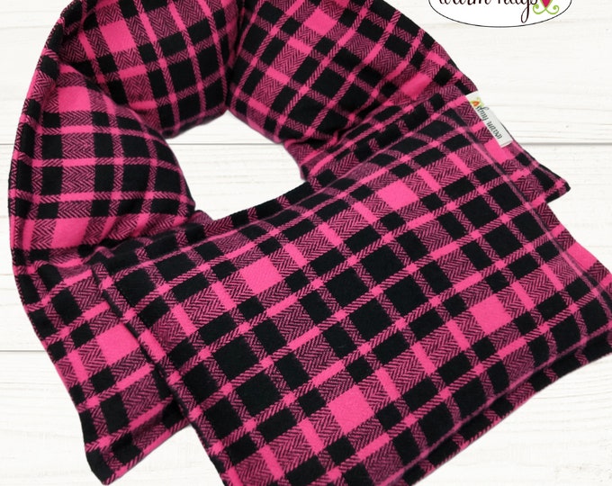 Pink Plaid Flannel Microwave Corn Heating Pad Set, Neck Wrap 5x24 + Small Bag 7x10, Comfort And Wellness Gift, Neck Stress Relief, Dorm Room