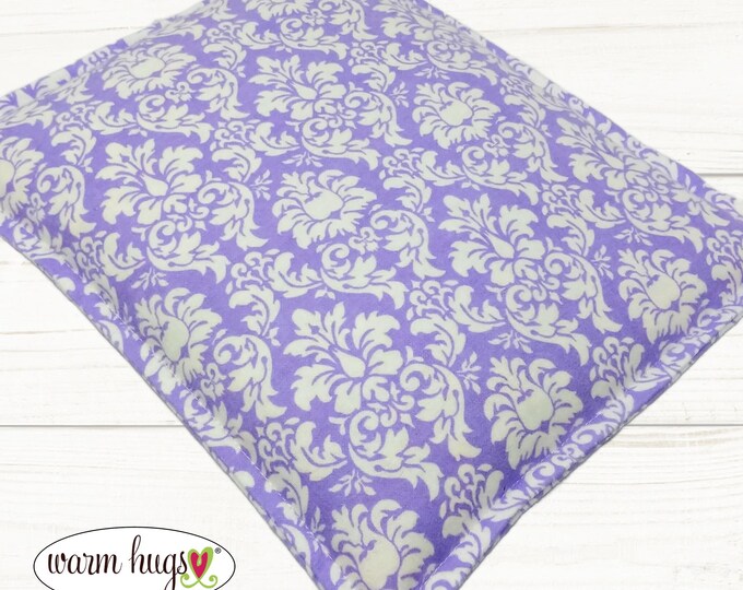 Microwave Flannel Corn Heating Pad 9x11, Heat Packs for Migraine Headache Sinus Pressure, Muscle Pain Relief, Dorm Room, Purple Damask