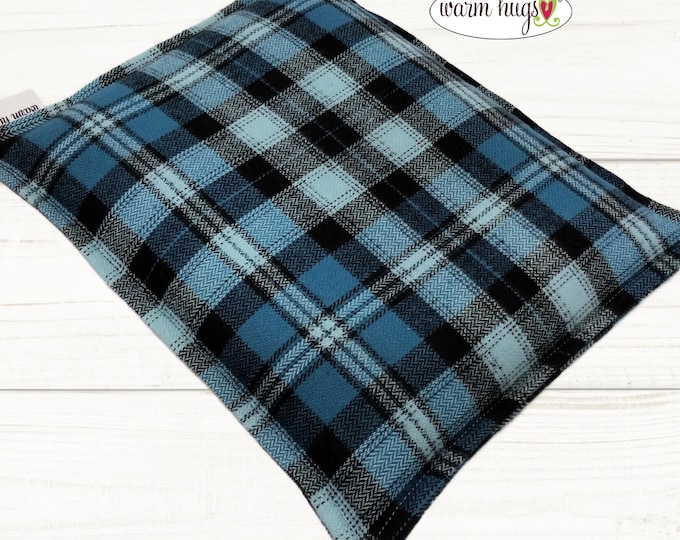 Corn Heating Pad 9 x 11 Flannel, Corn Bags, Microwave Heat Pack, Hot Cold Therapy Relaxation Pillow, Bed Warmer, Blue Black Plaid