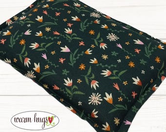 Microwave Corn Heating Pad 7x10, Warm Hug Heat or Ice Pack, Corn Bag, Migraine Headache Sinus, Muscle Pain Relief, Dorm Room, Green Floral