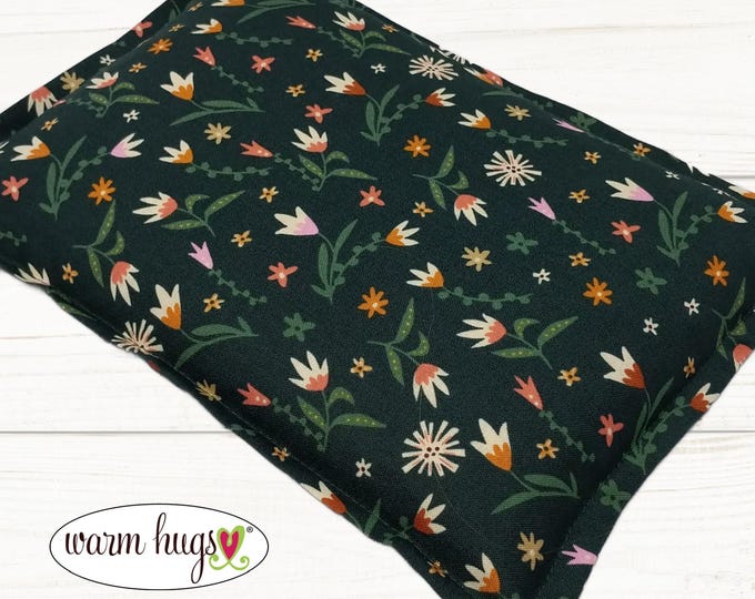 Microwave Corn Heating Pad 7x10, Warm Hug Heat or Ice Pack, Corn Bag, Migraine Headache Sinus, Muscle Pain Relief, Dorm Room, Green Floral