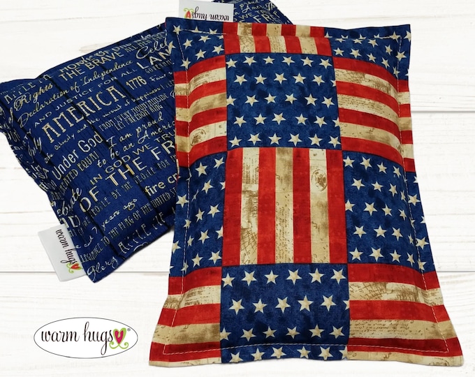 Warm Hugs Corn Filled Hot Cold Packs, Microwave Heating Pad, Corn Bags, Made in USA Flag Gift Set of Two 7 x 10 Bags