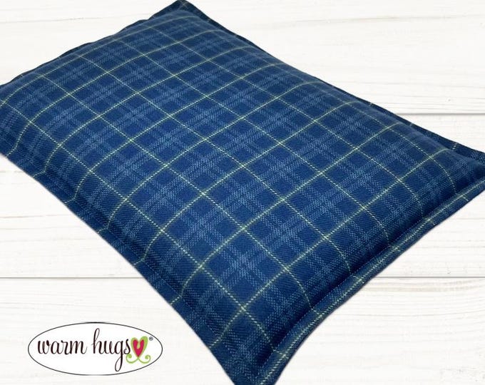 Large Flannel Microwave Corn Heating Pad 10x14, Bed Warmer, Relaxation Gift, Hot or Cold, Dorm Room,  Plaid Flannel Blue Check
