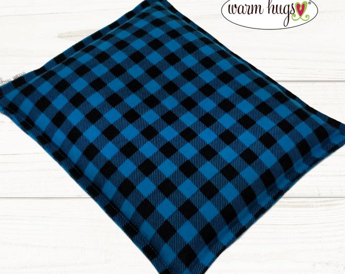 Microwave Flannel Corn Heating Pad 9x11 Teal Large Check, Heat Pack for Headache Sinus Pressure, Muscle Pain Relief