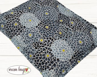 Microwave Corn Heating Pad 9x11, Warm Hugs Heat Pack, Relaxation Therapy, Muscle Pain Relief, Bed Foot Warmer, Gray Blue Zinnia Fabric