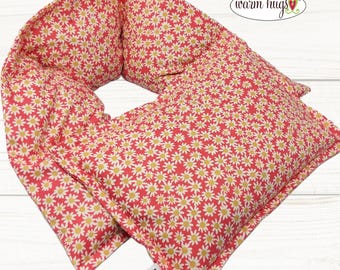 Microwave Heating Pad Set, Neck Wrap with Small Bag, Massage Spa Relaxation Comfort Gift, Peach Mini Daisy