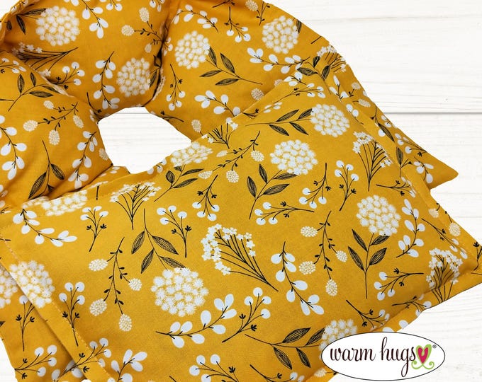 Microwave Heating Pad Set, Warm Hug Neck Wrap, Massage Spa Relaxation Wellness Comfort Gift, Gardener Gift, Yellow Wildflower