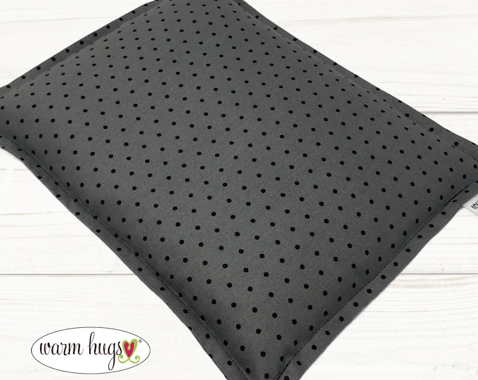 Corn Heating Pad 9 x 11, Corn Bags, Microwave Heat Pack, Hot Cold Therapy Relaxation Pillow, Dorm Room Gift, Black Gray Swiss Dot
