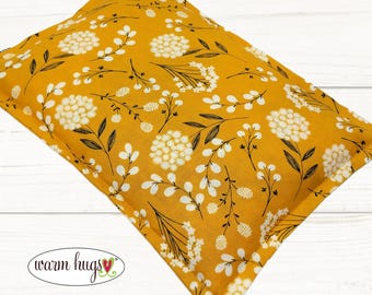 Microwave Corn Heating Pad 7x10, Warm Hug Heat or Ice Pack, Corn Bag, Migraine Headache Sinus, Muscle Pain Relief, Dorm Room, Yellow Floral