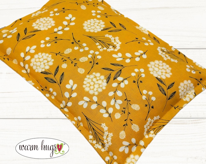Microwave Corn Heating Pad 7x10, Warm Hug Heat or Ice Pack, Corn Bag, Migraine Headache Sinus, Muscle Pain Relief, Dorm Room, Yellow Floral