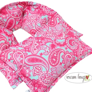 Sending A Hug Microwave Heating Pad Set, Warm Hug Neck Wrap, Massage Spa Relaxation Comfort Gift, Mothers Day, Pink Blue Paisley image 1