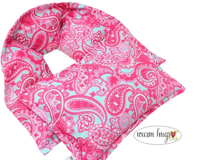 Sending A Hug Microwave Heating Pad Set, Warm Hug Neck Wrap, Massage Spa Relaxation Comfort Gift, Valentines Day, Pink Blue Paisley