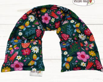 Neck Heating Wrap 5x24, Microwave Corn Bag, Hot Cold Therapy, Spa Comfort Relaxation Massage, Neck Pain, Green Mushroom Floral