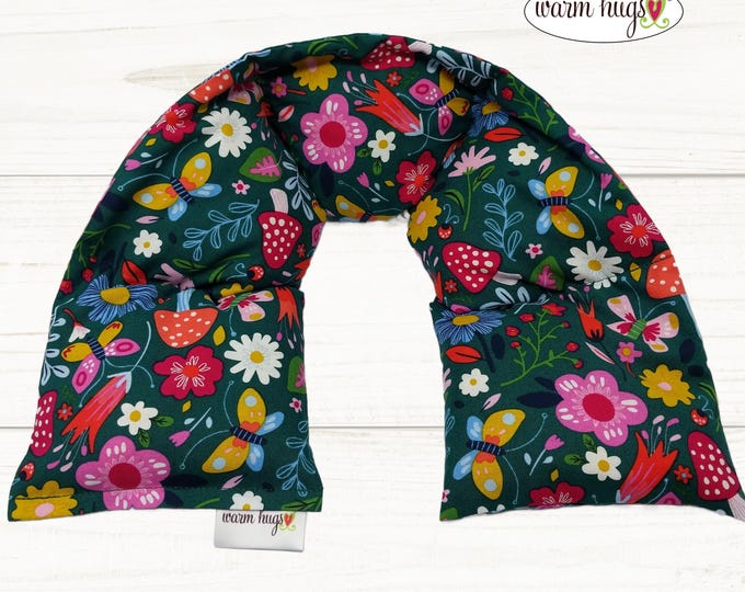 Neck Heating Wrap 5x24, Microwave Corn Bag, Hot Cold Therapy, Spa Comfort Relaxation Massage, Neck Pain, Green Mushroom Floral