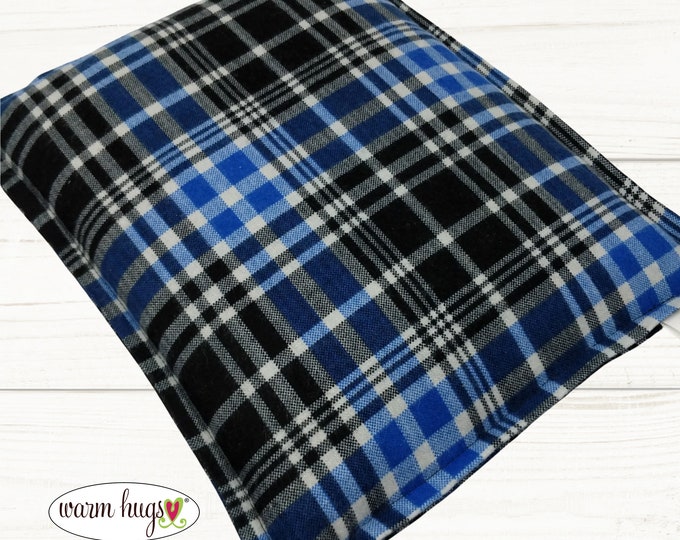Blue Black Plaid Flannel Heating Pad 9x11, Microwave Heat Pack, Corn Bag, Migraine Headache, Relaxation Gift, Muscle Aches, Dorm Room