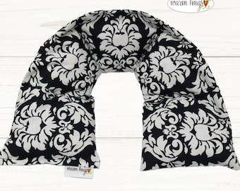 Warm Hugs Heated Neck Wraps, Microwave Corn Bags, Grief Sympathy Gift, Hot Cold Massage Therapy, Neck Warmer, Gift For Her - Black Damask