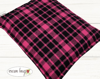 Microwave Flannel Corn Heating Pad 9x11 Pink Black Plaid, Heat Pack for Headache Sinus Pressure, Muscle Pain Relief