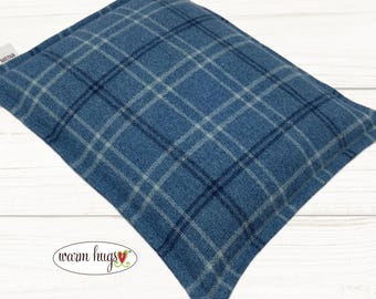 Corn Heating Pad 9 x 11 Flannel, Corn Bags, Microwave Heat Pack, Hot Cold Therapy Relaxation Pillow, Bed Warmer, Blue Plaid