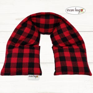 Warm Hugs Flannel Neck Heating Pad 5x24, Microwave Heat Wrap, Corn Bags, Spa Relaxation Massage, Neck Pain, Black Red Check