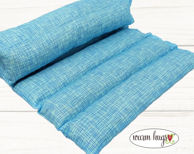 Lumbar Heating Pad 11x18, Microwave Corn Bag, Arthritis Heat Pack, Relaxation Muscle Pain, Heat Massage, Cramps Back Pain, Blue Crosshatch