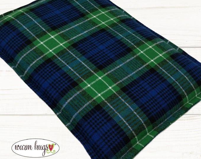 Flannel Microwave Heating Pad 10x14, Hot or Cold Corn Bag, Blue Green Plaid