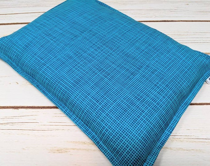 Large Warm Hug Corn Bag, Corn Heating Pad, Corn Bag Bed Warmer, Relaxation Gift, Microwave Heat, Hot Cold Therapy Pillow, Turquoise Grid