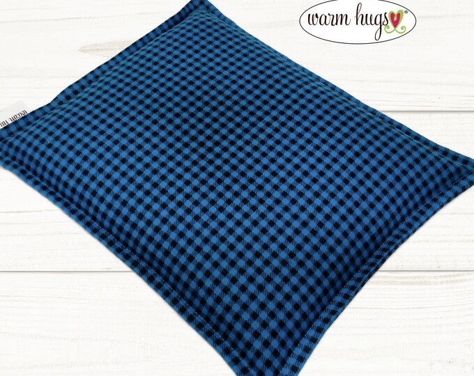 Microwave Flannel Corn Heating Pad 9x11 Teal Mini Check, Heat Pack for Headache Sinus Pressure, Muscle Pain Relief