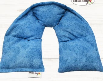 Warm Hugs Microwave Heated Neck Wrap 5 x24, Microwave Heat Wrap, Corn Bag, Hot Cold Therapy, Relaxation Massage, Blue Leaves