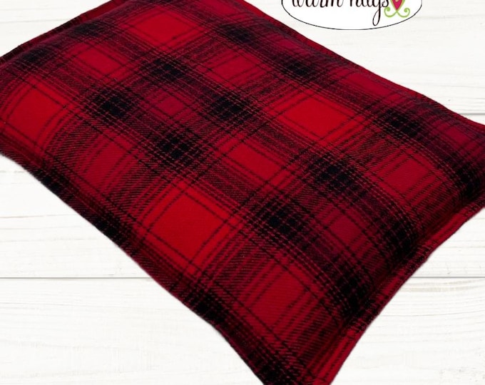 Flannel Microwave Heating Pad Large 10x14, Hot or Cold Corn Bag, Red Black Plaid