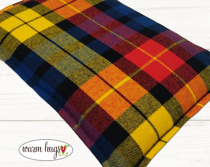 Large Flannel Warm Hug Microwave Heating Pad 10 x 14, Bed Warmer, Relaxation Gift, Hot or Cold, Dorm Room, Corn Bag, Soft Plaid Flannel